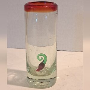 MEXICAN TEQUILA SHOT GLASSES HANDBLOWN WITH CHILI PEPPER.